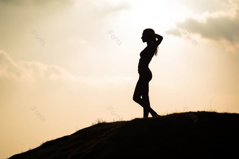 女性眺望远方夕阳剪影健身摄影图,高清,摄影图,摄影图片,图片大全,摄影图免费下载